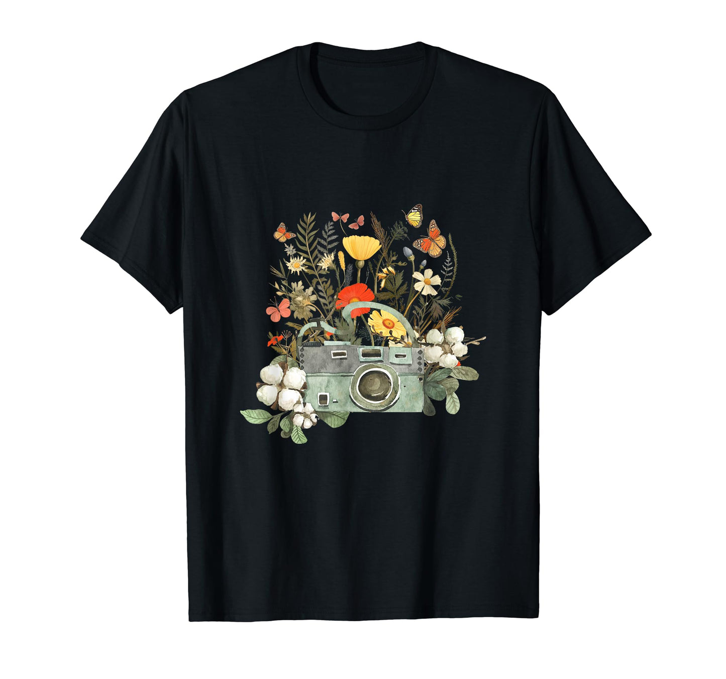 Camera Wildflower Botanical Photography T-Shirt - Minimalist Print Unisex - T-Shirt, Sweatshirt, Hoodie