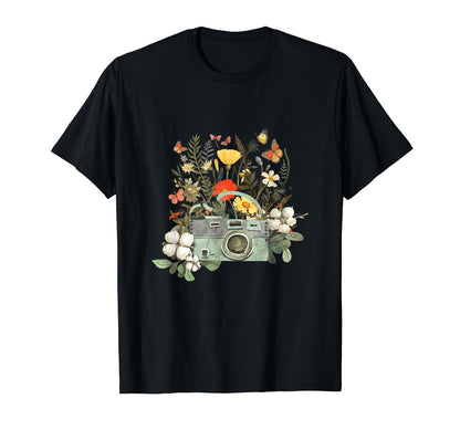 Camera Wildflower Botanical Photography T-Shirt - Minimalist Print Unisex - T-Shirt, Sweatshirt, Hoodie