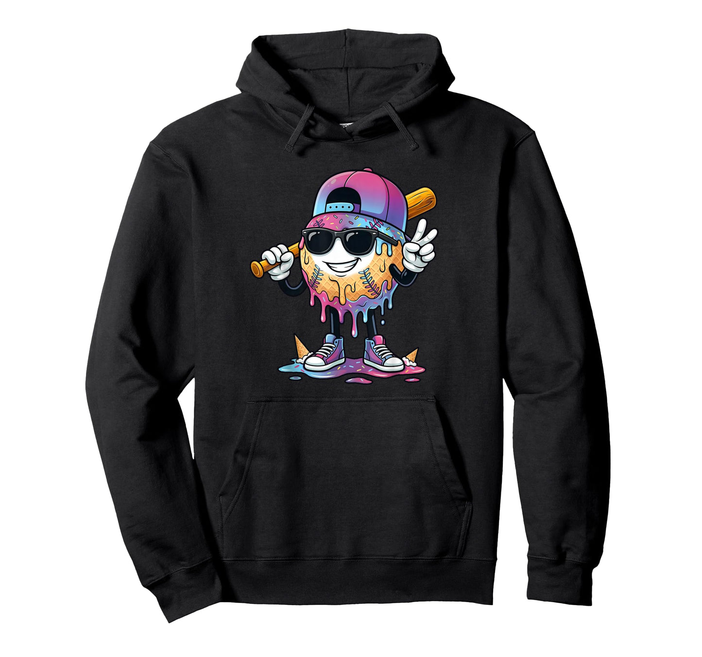Baseball Drip Ice Cream Drip Baseball Hoodie - Aesthetic Graphic Men Women - T-Shirt, Sweatshirt, Hoodie