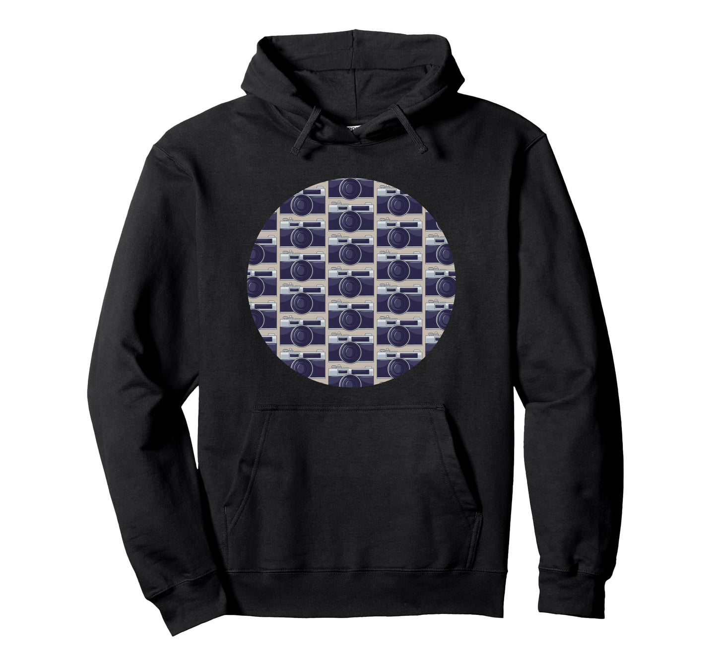 Old Camera Pattern Grey Background Hoodie - Novelty Apparel for Adults - T-Shirt, Sweatshirt, Hoodie
