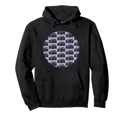 Old Camera Pattern Grey Background Hoodie - Novelty Apparel for Adults - T-Shirt, Sweatshirt, Hoodie