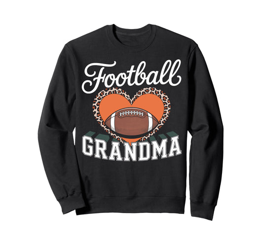Football Grandma Heart Leopard Sweatshirt - Casual Everyday Wear Men Women - T-Shirt, Sweatshirt, Hoodie