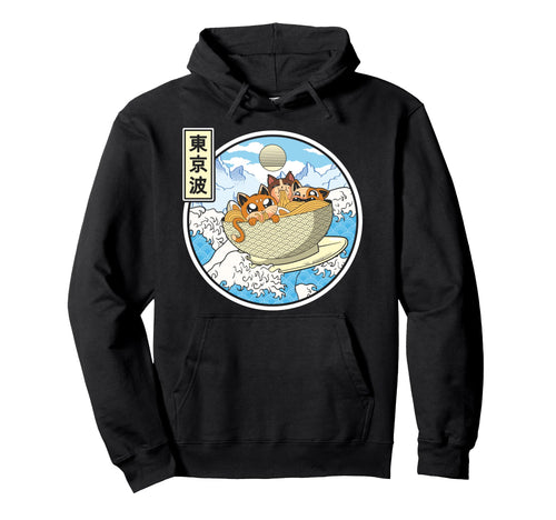 Surfing Cats Eating Ramen Bowl Hoodie - Fun Novelty Design Men Women - T-Shirt, Sweatshirt, Hoodie