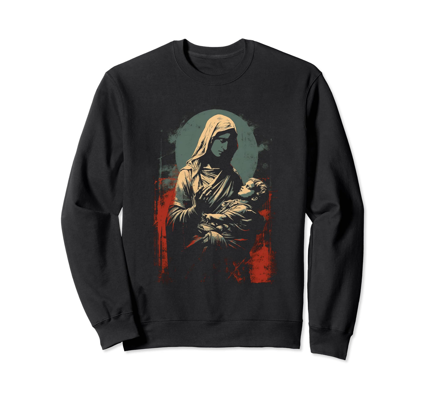 Mary Jesus Distressed 90S Goth Sweatshirt - Custom Art Print for Adults - T-Shirt, Sweatshirt, Hoodie