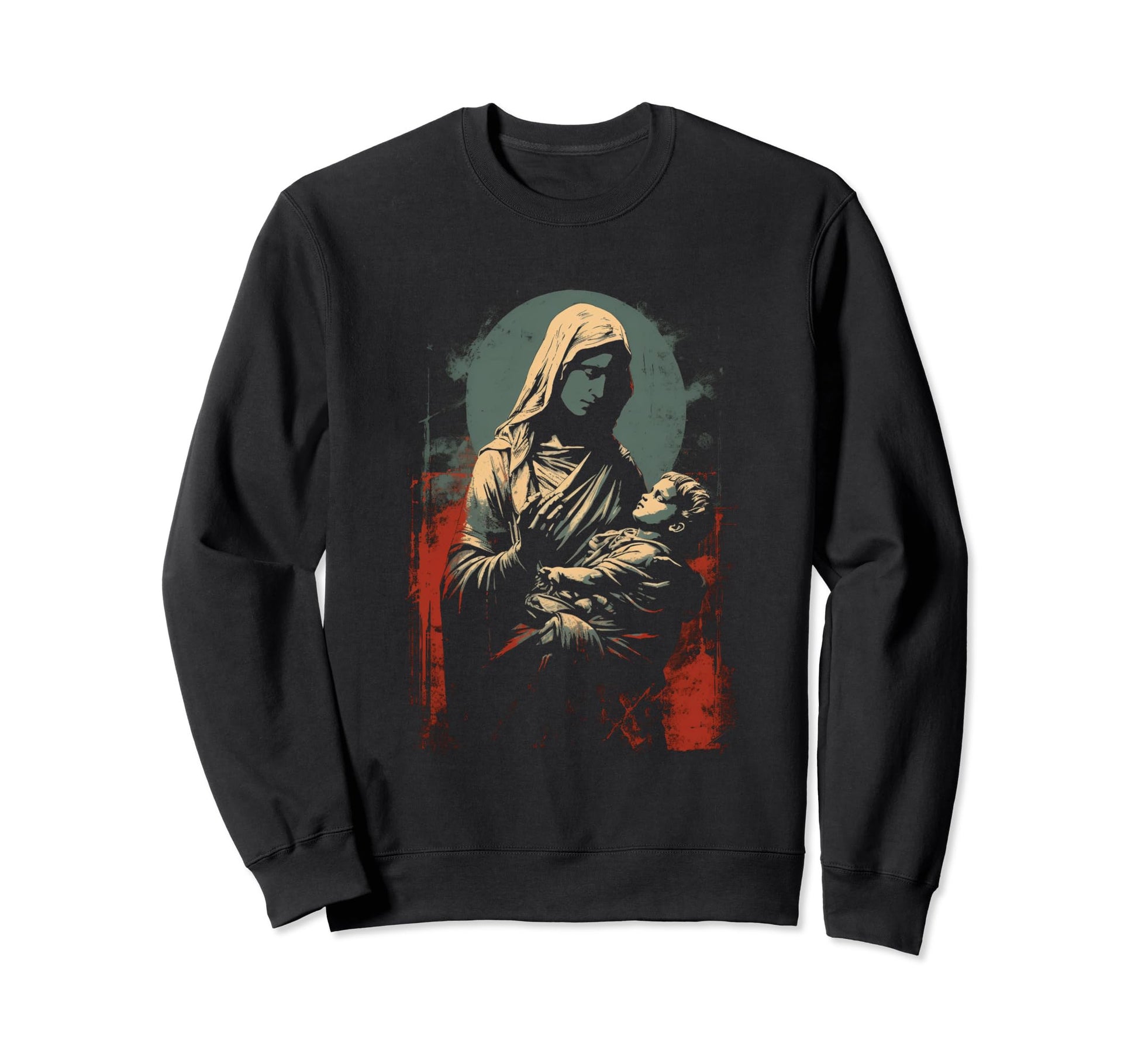 Mary Jesus Distressed 90S Goth Sweatshirt - Custom Art Print for Adults - T-Shirt, Sweatshirt, Hoodie