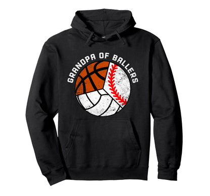 Grandpa Ballers Funny Baseball Volleyball Hoodie - Minimalist Print Unisex - T-Shirt, Sweatshirt, Hoodie