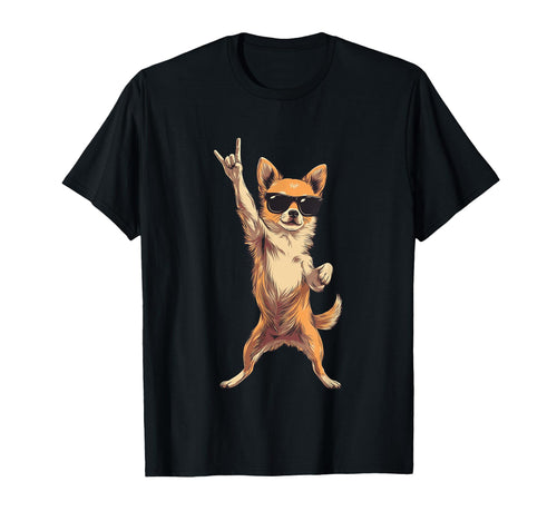 Chihuahua Dog Rock Hand Sign Punk Character T-Shirt - Unique Graphic Unisex - T-Shirt, Sweatshirt, Hoodie