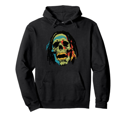 Rasta Skull Dreadlocks Groovy 90S Hoodie - Casual Everyday Wear Men Women - T-Shirt, Sweatshirt, Hoodie