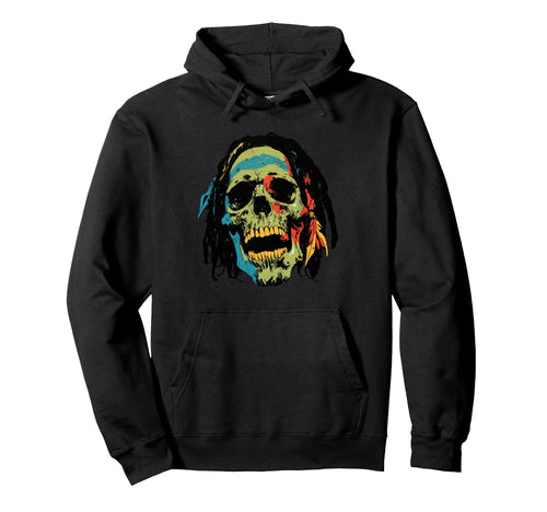 Rasta Skull Dreadlocks Groovy 90S Hoodie - Casual Everyday Wear Men Women - T-Shirt, Sweatshirt, Hoodie