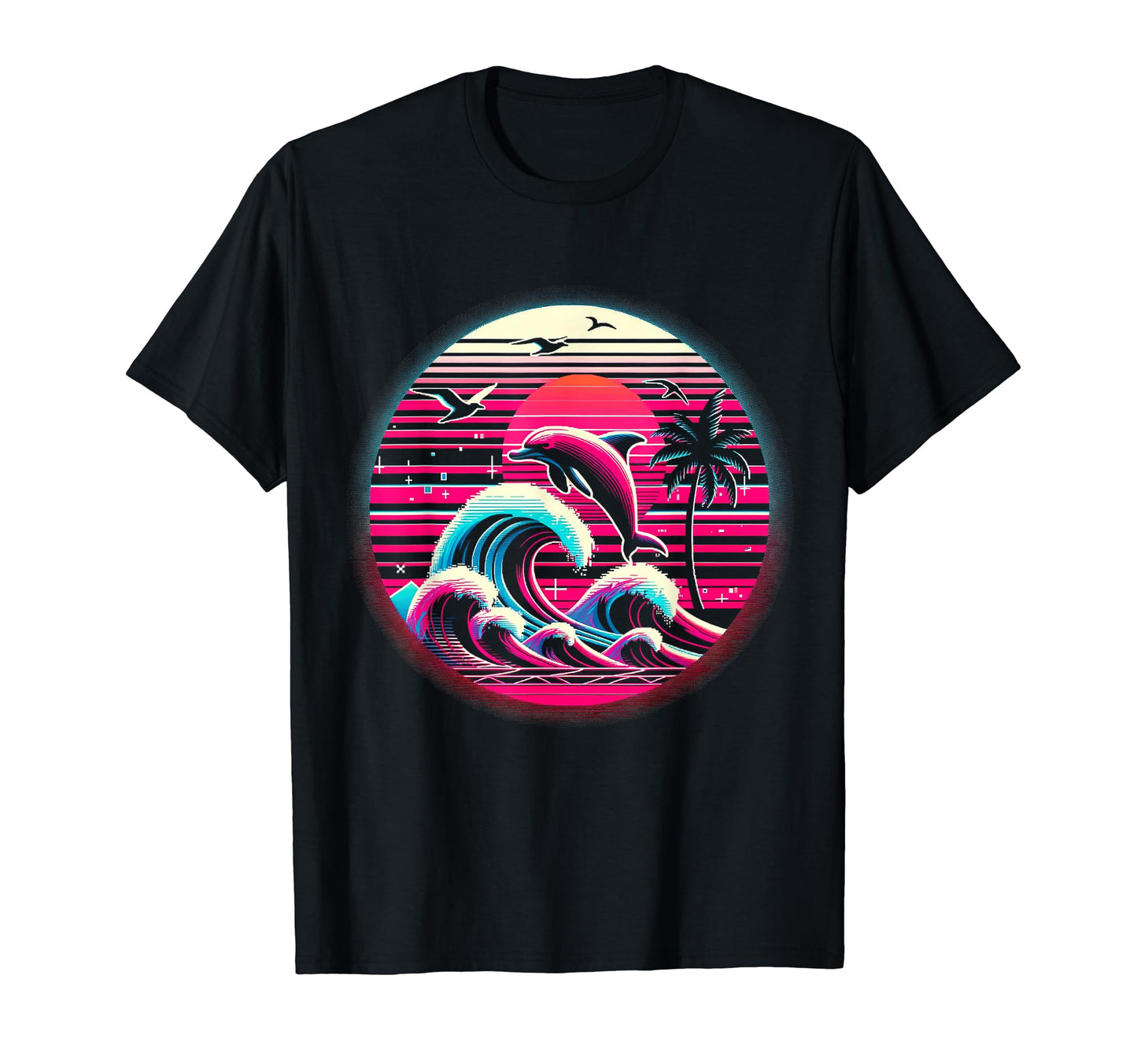 Palm Sunset Dolphin 80S 90S Vaporwave T-Shirt - Trendy Graphic Men Women - T-Shirt, Sweatshirt, Hoodie