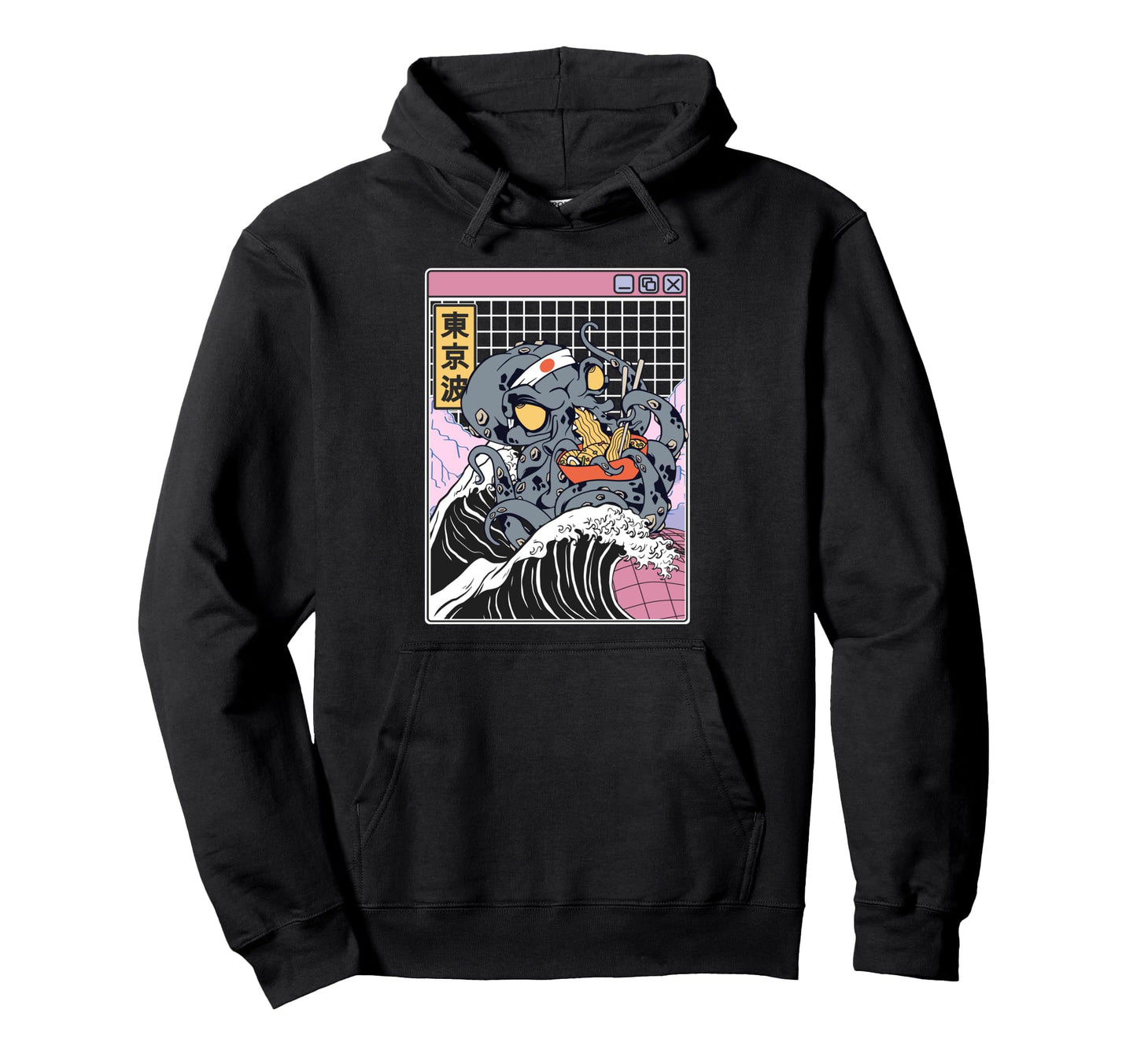 Kraken Eating Ramen Kanagawa Wave Hoodie - Aesthetic Graphic for Adults - T-Shirt, Sweatshirt, Hoodie