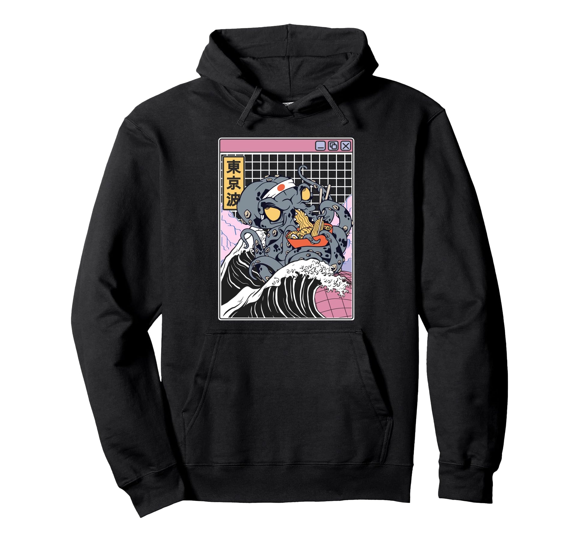Kraken Eating Ramen Kanagawa Wave Hoodie - Aesthetic Graphic for Adults - T-Shirt, Sweatshirt, Hoodie