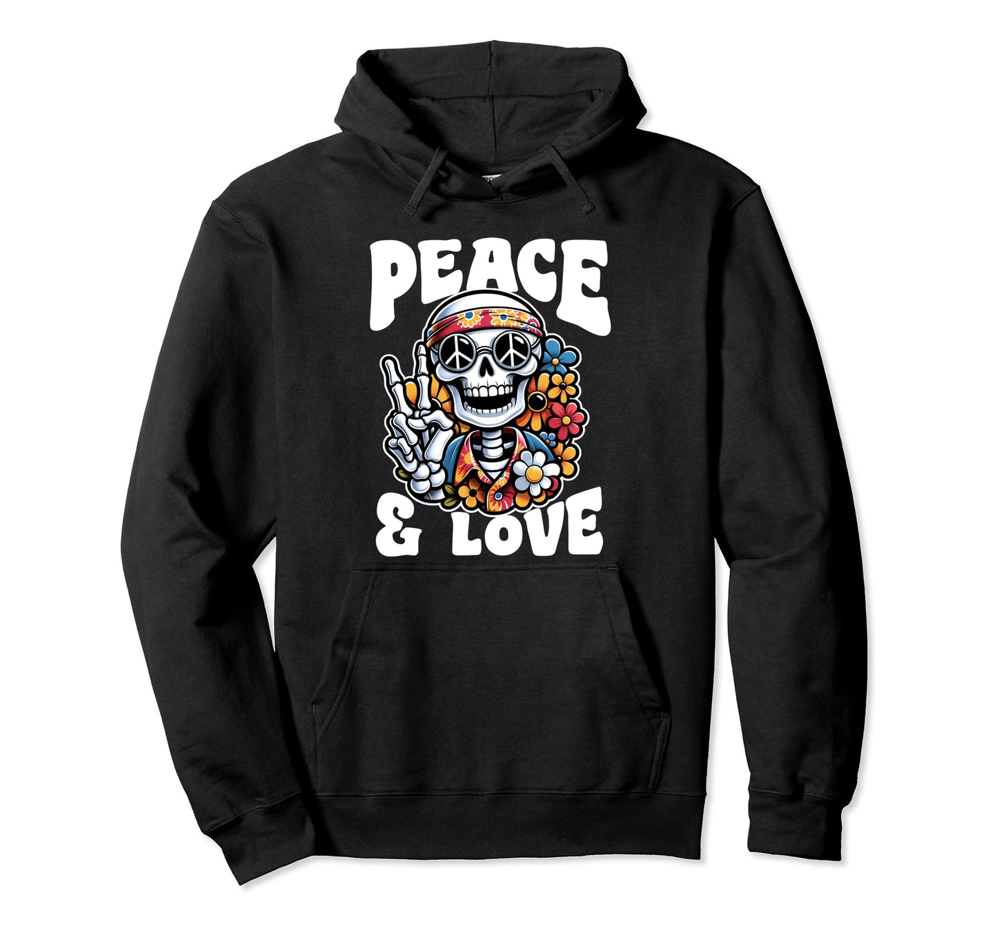 Peace Love 60 Skeleton Hippie Peace Hoodie - Aesthetic Graphic for Adults - T-Shirt, Sweatshirt, Hoodie