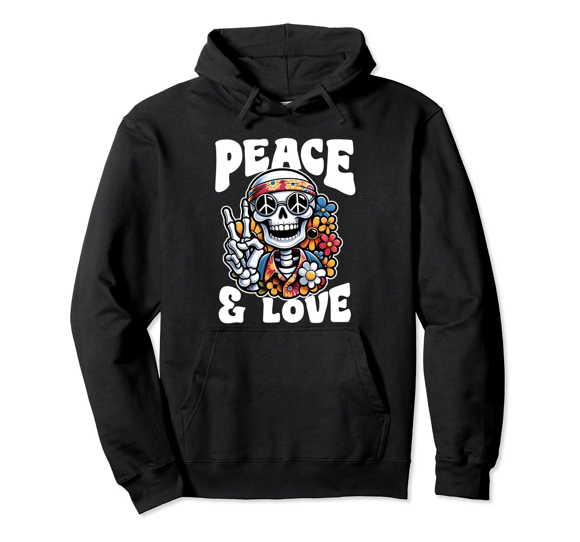Peace Love 60 Skeleton Hippie Peace Hoodie - Aesthetic Graphic for Adults - T-Shirt, Sweatshirt, Hoodie