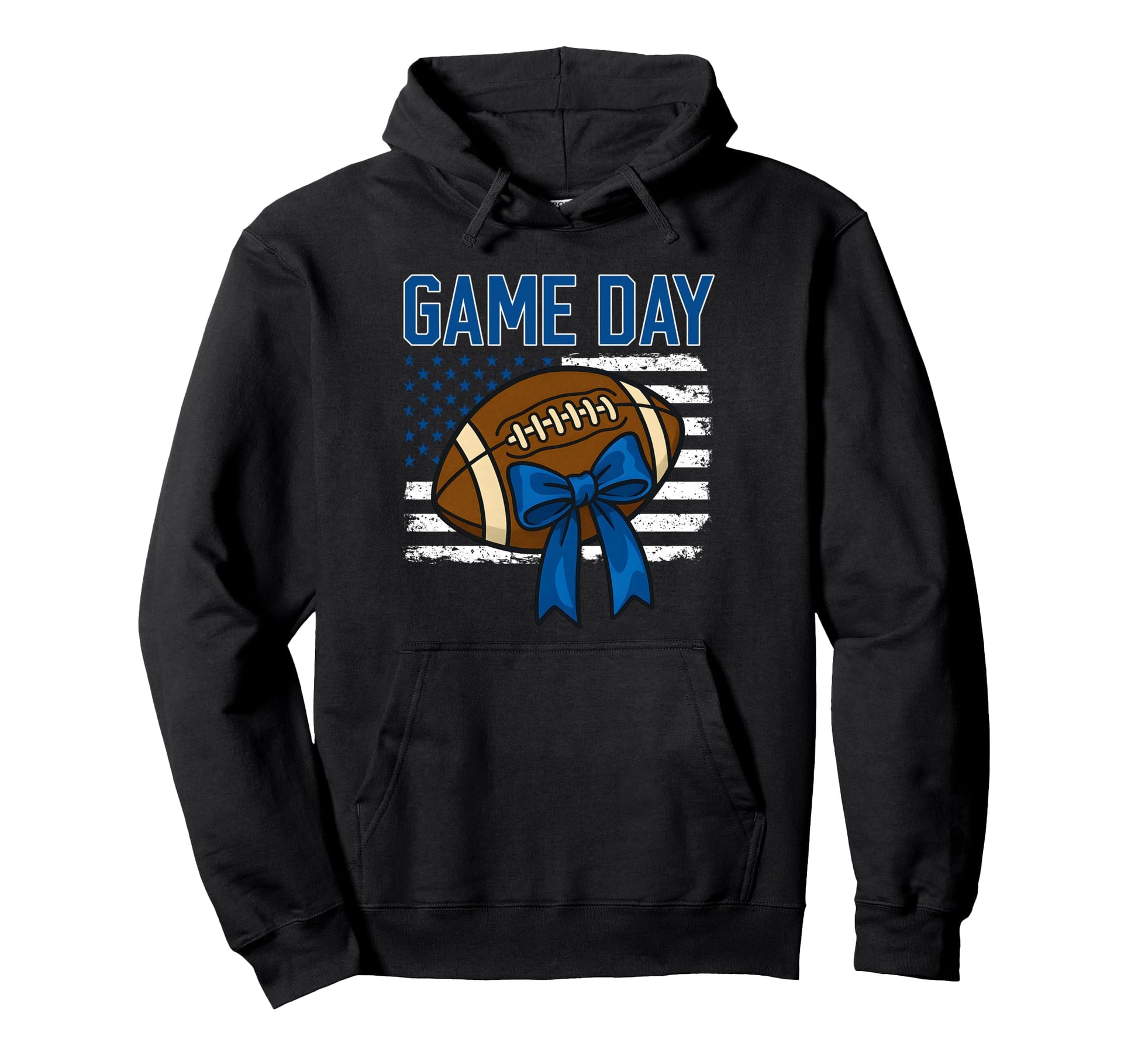 Game Day Football Bow Blue Mom Mama Hoodie - Streetwear Style Men Women - T-Shirt, Sweatshirt, Hoodie