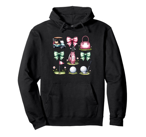 Golf Coquette Bow Golf Ball Mom Game Day Hoodie - Trendy Graphic Unisex - T-Shirt, Sweatshirt, Hoodie