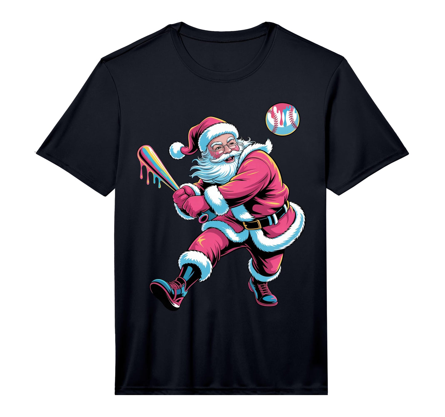 Baseball Santa Claus Batter Baseball Drip T-Shirt - Trendy Graphic Unisex - T-Shirt, Sweatshirt, Hoodie