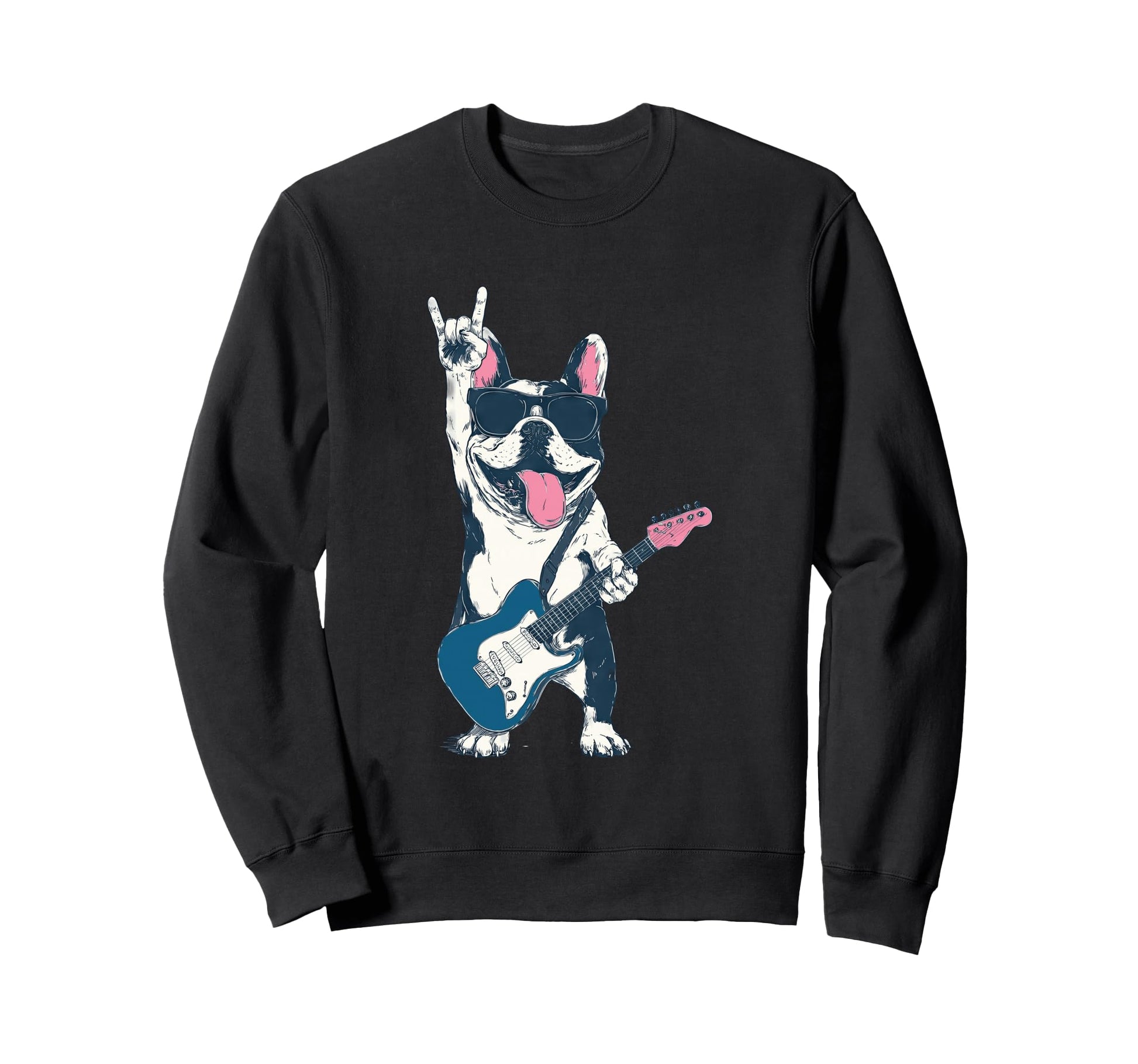 Funny Rock Dog French Bulldog Guitar Sweatshirt - Novelty Apparel Unisex - T-Shirt, Sweatshirt, Hoodie