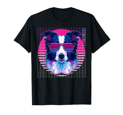Border Collie Sunglasses Dog Vaporwave T-Shirt - Graphic Print Men Women - T-Shirt, Sweatshirt, Hoodie