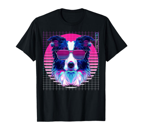 Border Collie Sunglasses Dog Vaporwave T-Shirt - Graphic Print Men Women - T-Shirt, Sweatshirt, Hoodie