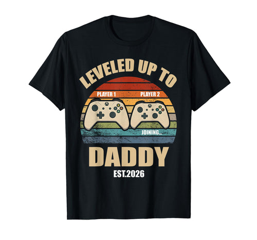 Leveled Up To Daddy Sunset Gamer Gaming T-Shirt - Novelty Apparel Unisex - T-Shirt, Sweatshirt, Hoodie