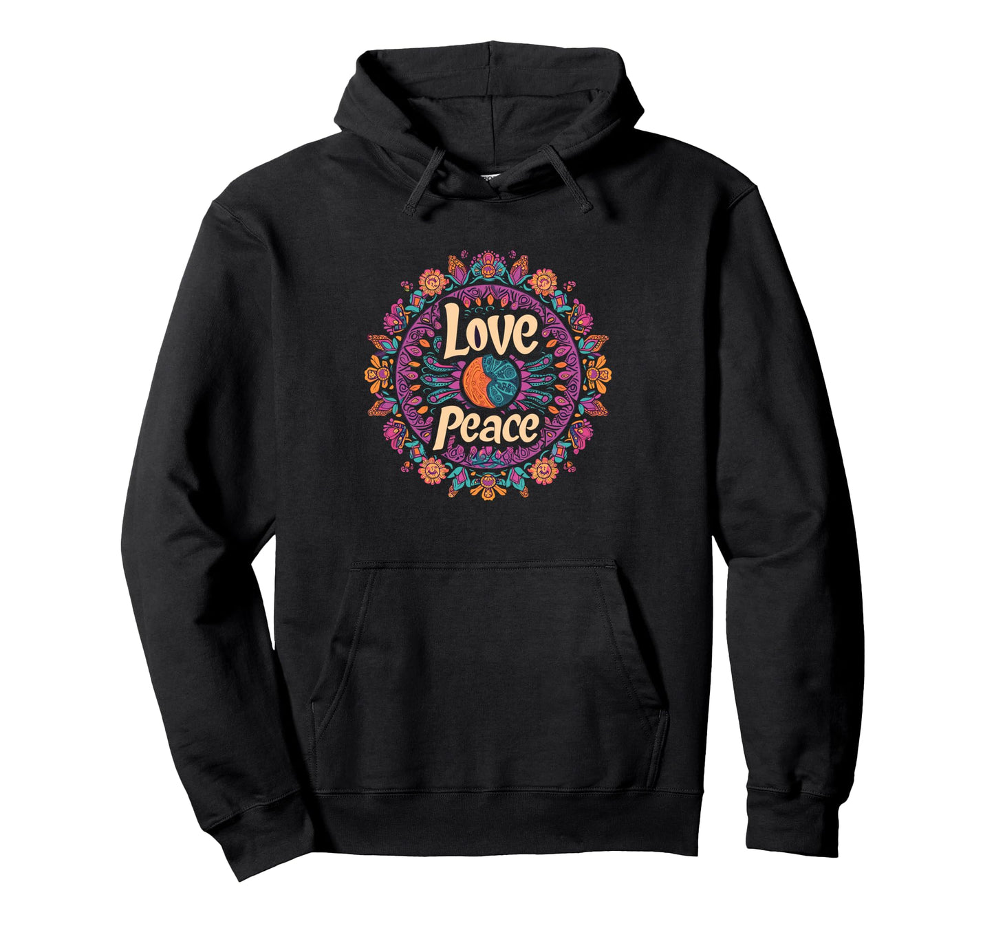 Love And Peace Floral Mandala Harmony Hoodie - Graphic Print Unisex - T-Shirt, Sweatshirt, Hoodie