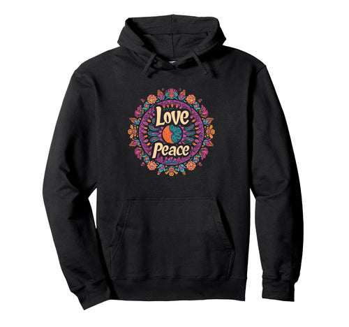 Love And Peace Floral Mandala Harmony Hoodie - Graphic Print Unisex - T-Shirt, Sweatshirt, Hoodie