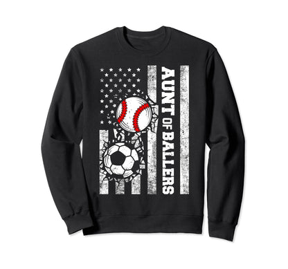 Aunt Ballers Funny Usa Flag Sweatshirt - Minimalist Print for Adults - T-Shirt, Sweatshirt, Hoodie