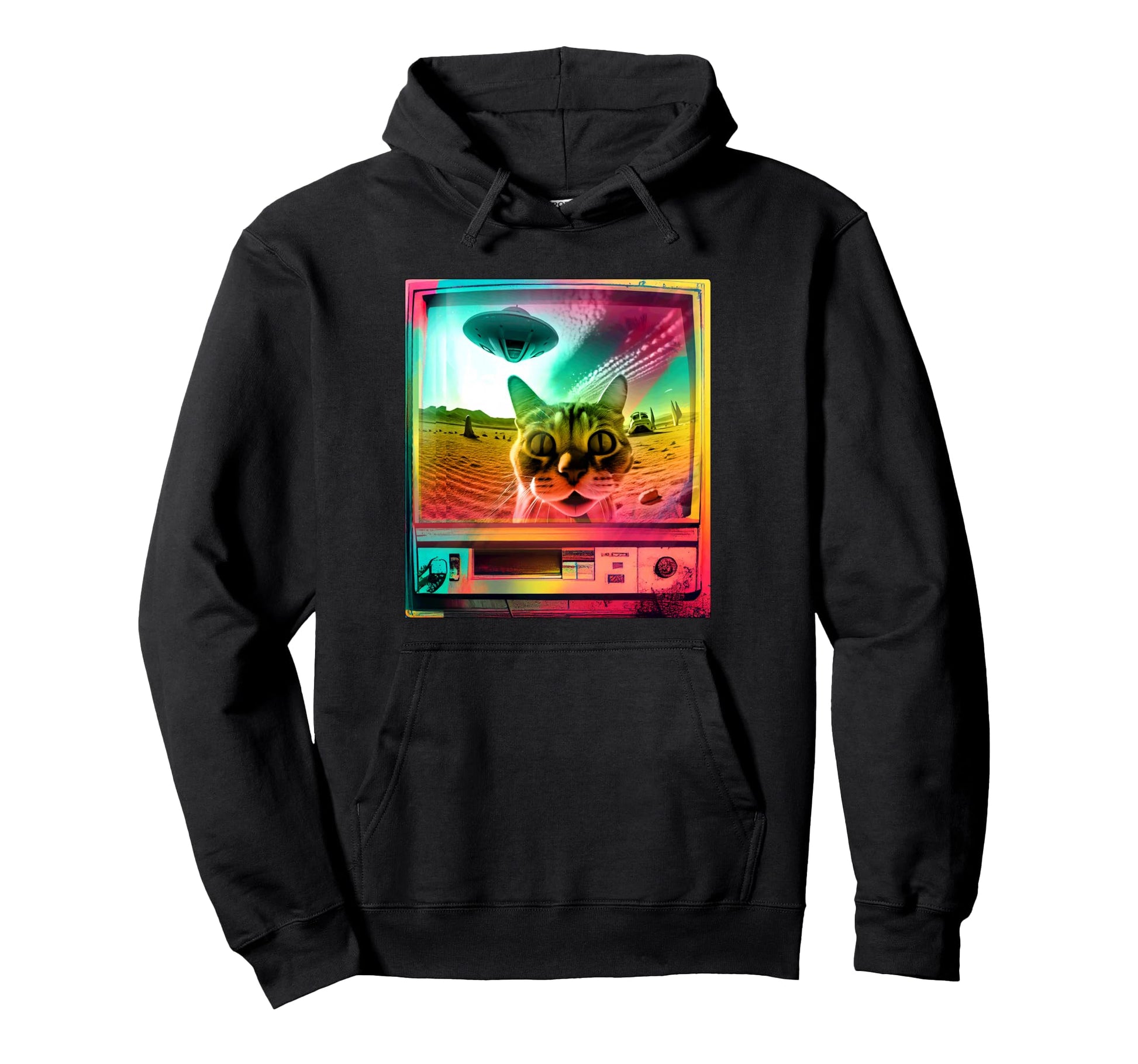 Weirdcore Television 80S 90S Funny Cat Hoodie - Custom Art Print Unisex - T-Shirt, Sweatshirt, Hoodie