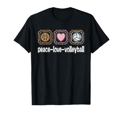 Peace Love Volleyball Leopard T-Shirt - Unique Graphic for Adults - T-Shirt, Sweatshirt, Hoodie