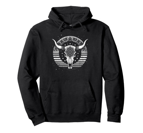 Boho Cow Bull Skull Wild West Cowgirl Cowboy Hoodie - Graphic Print Unisex - T-Shirt, Sweatshirt, Hoodie