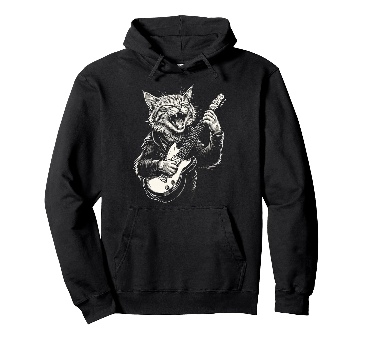 Funny Cat Playing Guitar Heavy Metal Hoodie - Minimalist Print Men Women - T-Shirt, Sweatshirt, Hoodie