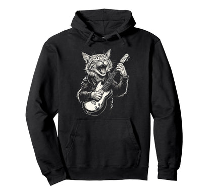 Funny Cat Playing Guitar Heavy Metal Hoodie - Minimalist Print Men Women - T-Shirt, Sweatshirt, Hoodie