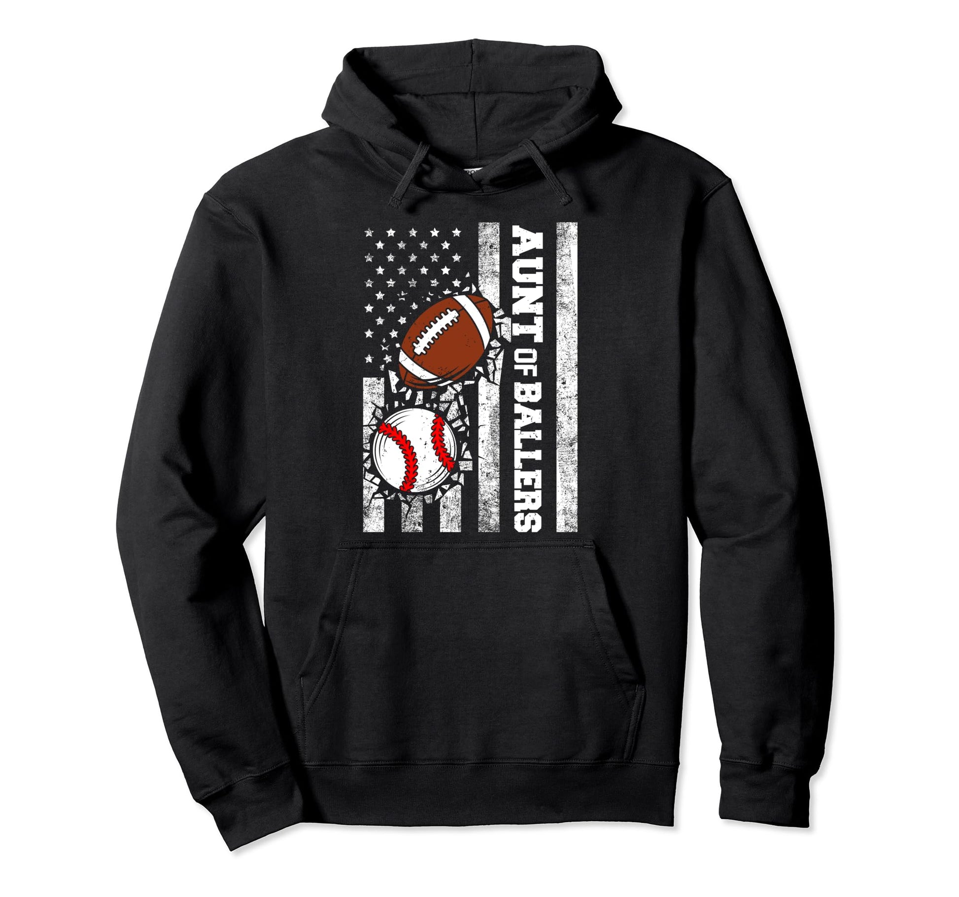Aunt Ballers Funny Usa Flag Football Hoodie - Graphic Print Men Women - T-Shirt, Sweatshirt, Hoodie