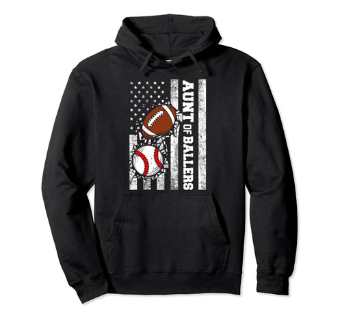 Aunt Ballers Funny Usa Flag Football Hoodie - Graphic Print Men Women - T-Shirt, Sweatshirt, Hoodie