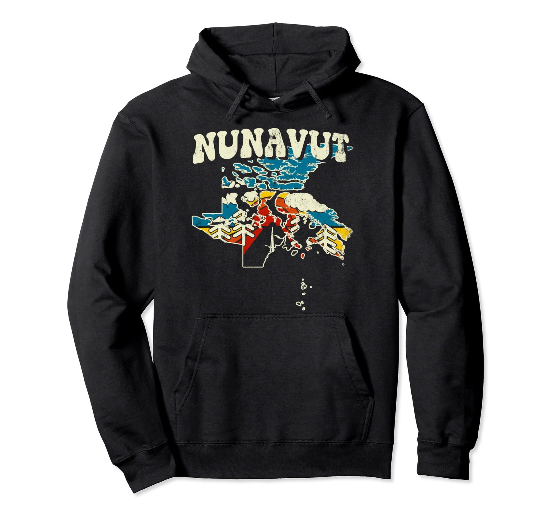 Nunavut Province Rainbow Canada 70S Map Hoodie - Trendy Graphic Men Women - T-Shirt, Sweatshirt, Hoodie