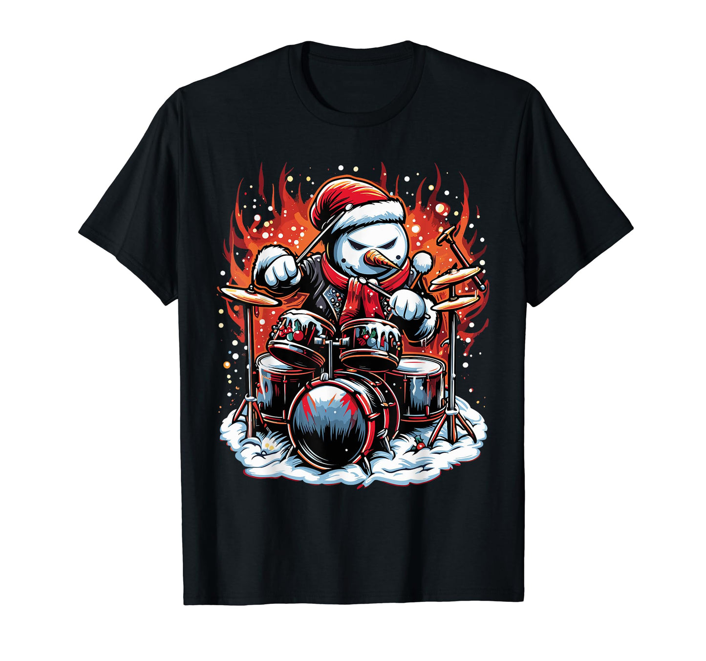 Rockin Drums Snowman Drummer T-Shirt - Casual Everyday Wear Unisex - T-Shirt, Sweatshirt, Hoodie