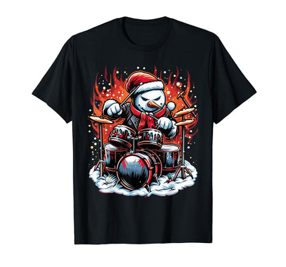 Rockin Drums Snowman Drummer T-Shirt - Casual Everyday Wear Unisex - T-Shirt, Sweatshirt, Hoodie