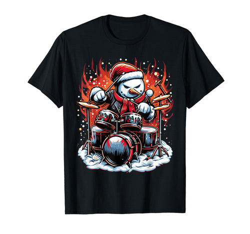 Rockin Drums Snowman Drummer T-Shirt - Casual Everyday Wear Unisex - T-Shirt, Sweatshirt, Hoodie