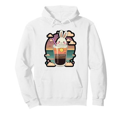 Kawaii Bunny Sunset Drink Aesthetic Hoodie - Novelty Apparel for Adults - T-Shirt, Sweatshirt, Hoodie