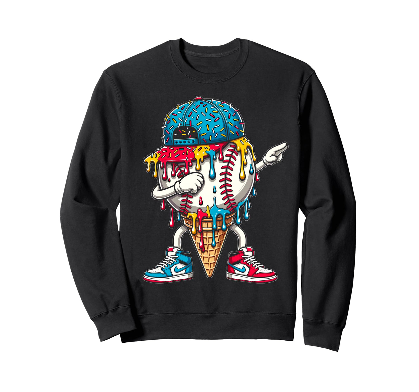 Dripping Baseball Drip Ice Cream Drip Sweatshirt - Graphic Print Unisex - T-Shirt, Sweatshirt, Hoodie