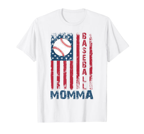 Baseball Momma American Us Flag Baseball T-Shirt - Unique Graphic Unisex - T-Shirt, Sweatshirt, Hoodie