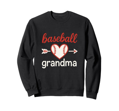 Baseball Grandma Heart Arrow Sweatshirt - Novelty Apparel for Adults - T-Shirt, Sweatshirt, Hoodie