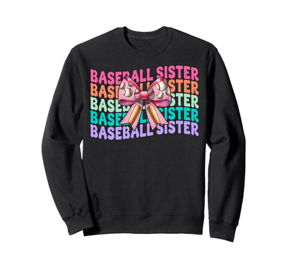 Baseball Sister Baseball Coquette Bow Sweatshirt - Unique Graphic Men Women - T-Shirt, Sweatshirt, Hoodie