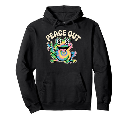 Peace Out Tie Dye Hippie Frog Hoodie - Aesthetic Graphic Men Women - T-Shirt, Sweatshirt, Hoodie