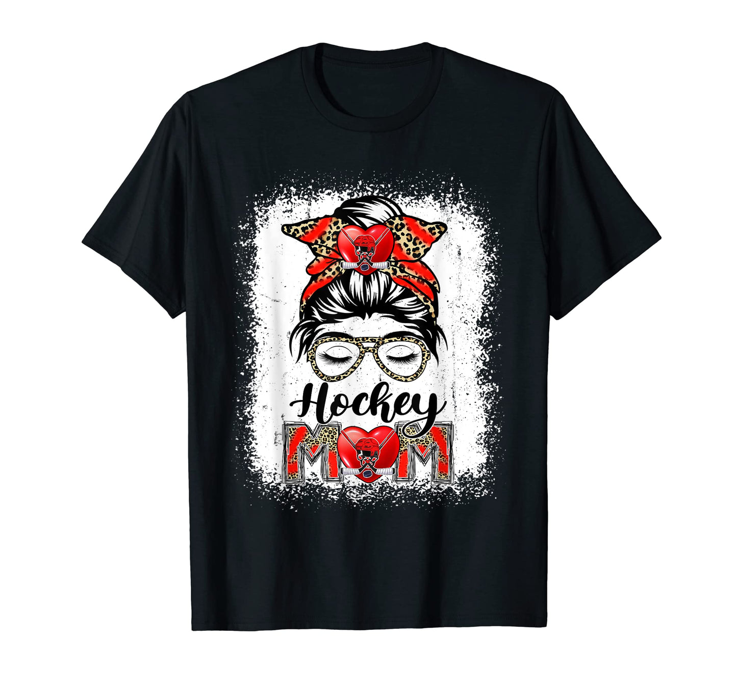 Hockey Mom Game Day Messy Bun Leopard T-Shirt - Graphic Print Unisex - T-Shirt, Sweatshirt, Hoodie