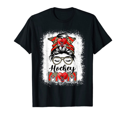 Hockey Mom Game Day Messy Bun Leopard T-Shirt - Graphic Print Unisex - T-Shirt, Sweatshirt, Hoodie