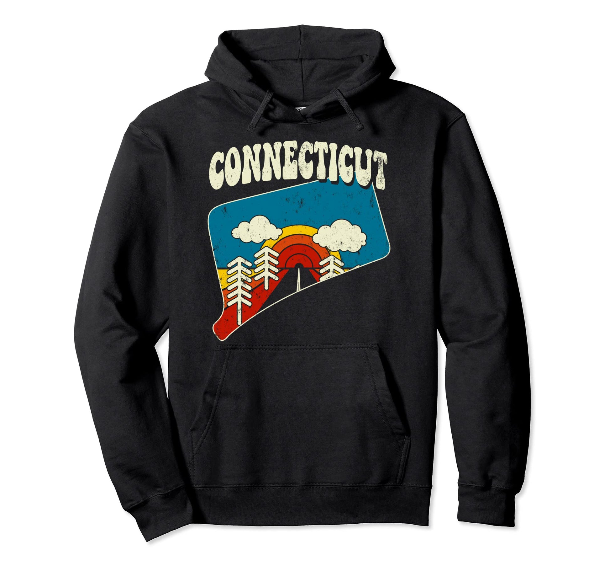 Connecticut State Rainbow Hippie 70S Hoodie - Aesthetic Graphic Men Women - T-Shirt, Sweatshirt, Hoodie