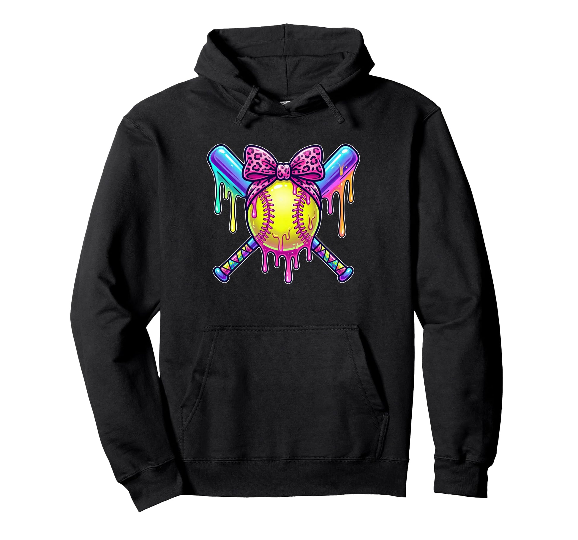 Softball Ice Cream Drip Coquette Bow Hoodie - Graphic Print Unisex - T-Shirt, Sweatshirt, Hoodie