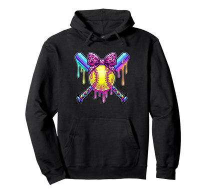 Softball Ice Cream Drip Coquette Bow Hoodie - Graphic Print Unisex - T-Shirt, Sweatshirt, Hoodie
